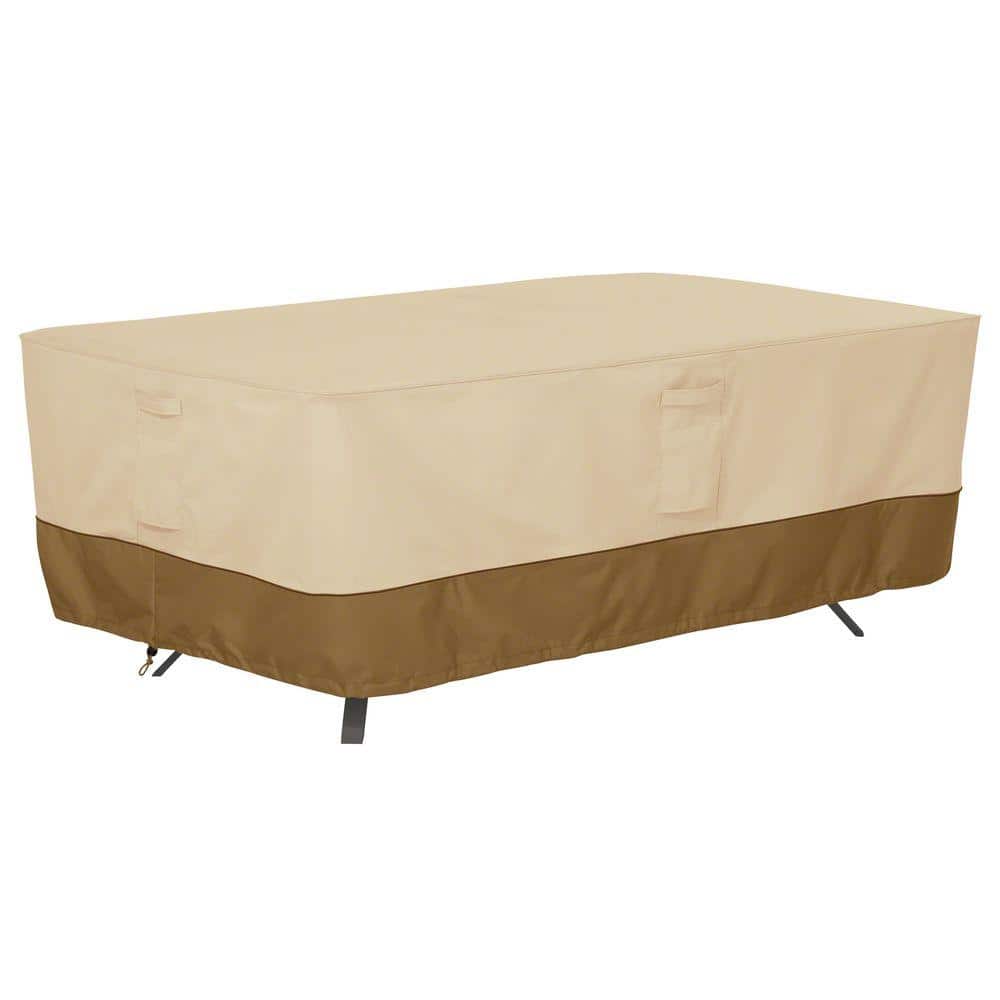 Tan and Brown Polyester Large Patio Table Cover with Handles