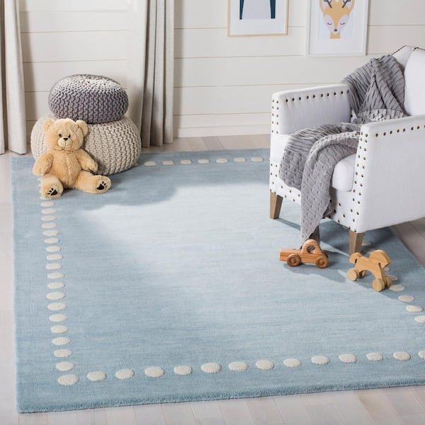 Kids 7 ft. x 7 ft. Square Blue/Ivory Polka Dot Area Rug