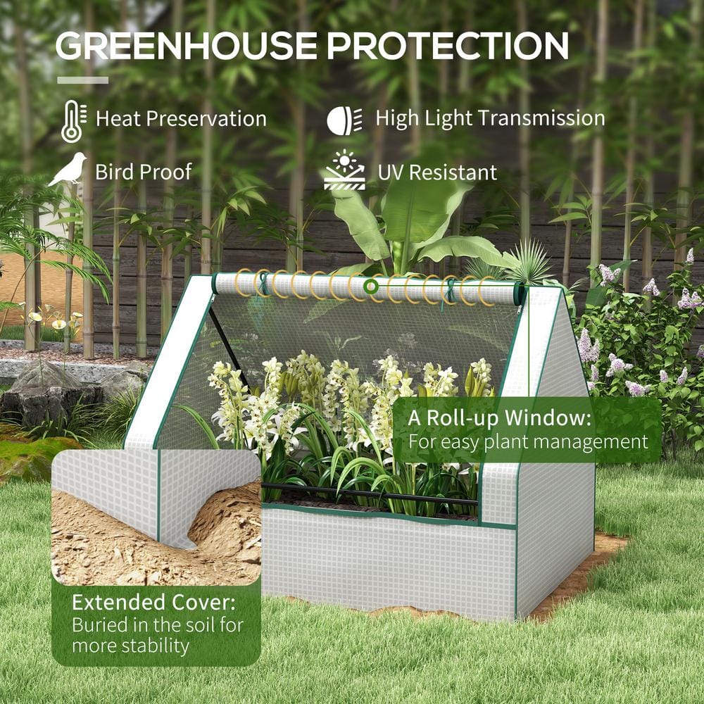 White and Brown PE Steel Mini Greenhouse with Planter Box