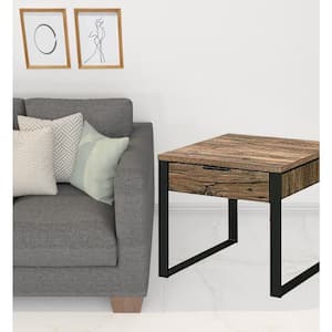 Charlie 24 in. Brown and Black Square Wood End Table with Drawers