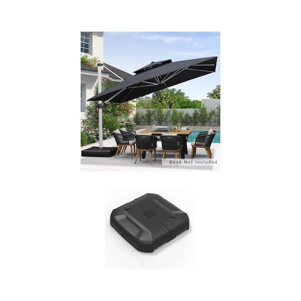 12 ft. Square Double-Top Gray Cantilever Patio Umbrella and 330 lbs. Black Weighted Base Combo