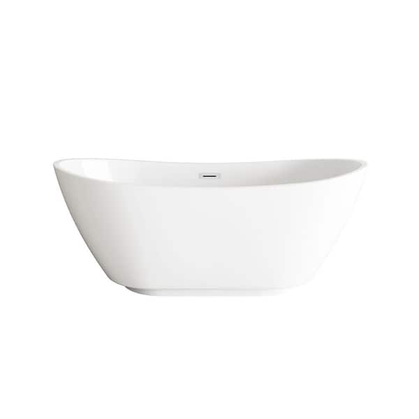 Timeless Home 67 in. x 28.3 in. Soaking Bathtub with Center Drain in Glossy White