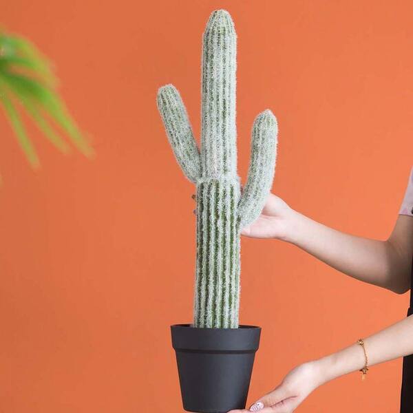 24.5 in. Green Indoor Artificial Saguaro Cactus in Black Pot