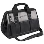 15 in. Black Water-Resistant Tool Bag with Dual Zipper, Adjustable Shoulder Strap