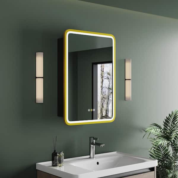 HBEZON Thalia 20 in. W x 28 in. H Rectangular Iron Black Recessed Medicine Cabinet with Mirror, LED Lighting, Anti-fog