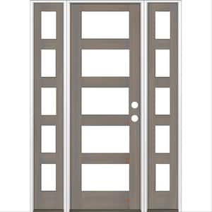 60 in. x 96 in. Modern Hemlock Left-Hand/Inswing 5-Lite Clear Glass Grey Stain Wood Prehung Front Door with Sidelites