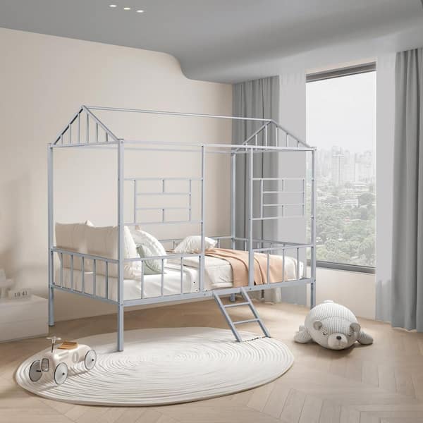 Jason Silver House Design Twin Loft Bed with Gable Roof Frame