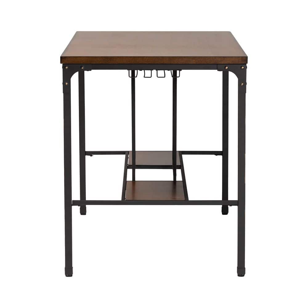 Vintner Industrial Brown and Black Counter Height Pub Table with Wine Cage