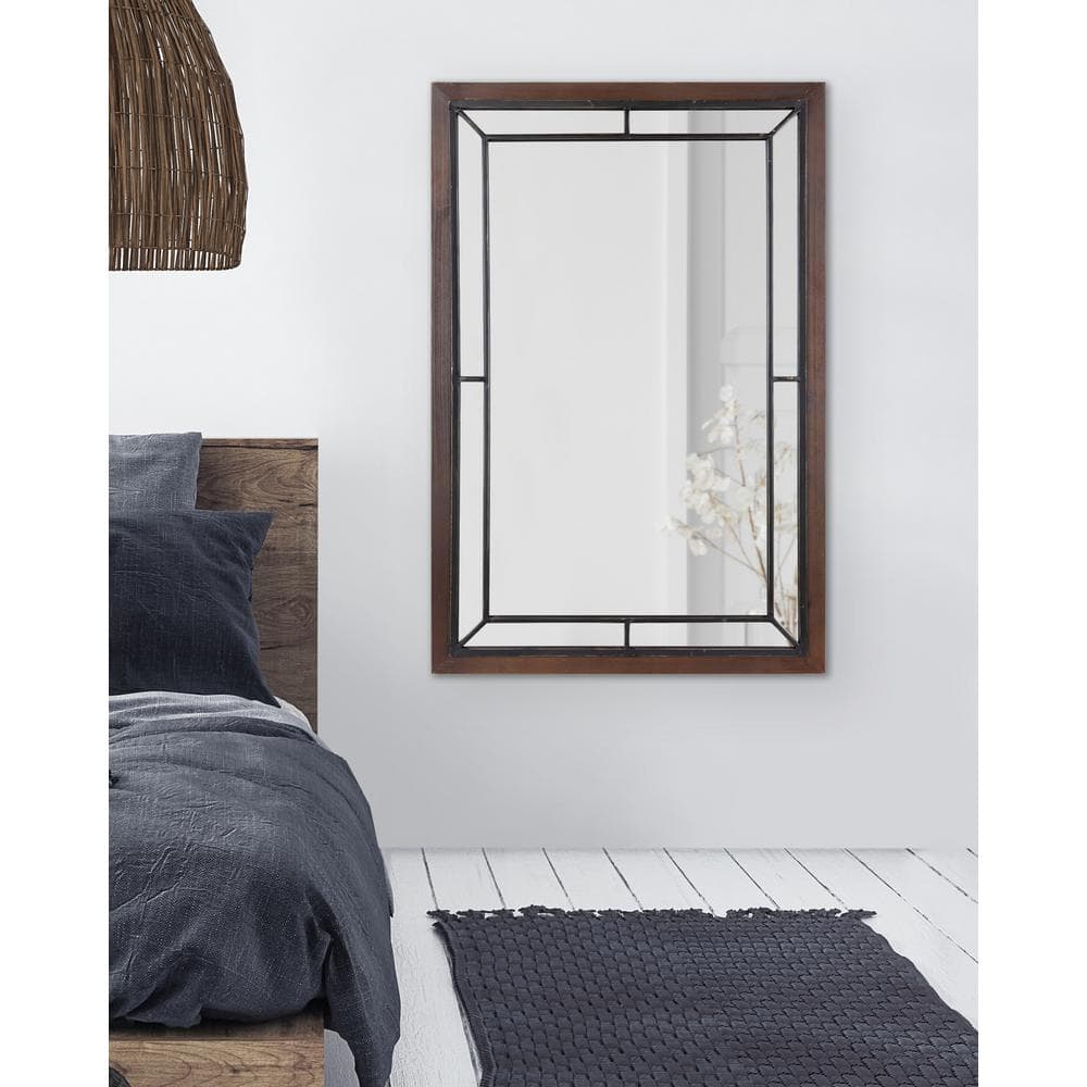 Audubon Rustic Brown Wood and Metal Rectangular Vanity Mirror