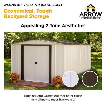 Newport 10 ft. W x 8 ft. D 2-Tone Eggshell and Coffee Galvanized Metal Shed 74 sq.ft sq. ft. with Sliding Lockable Doors