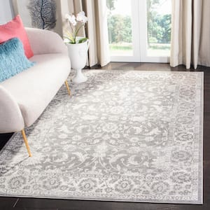 Brentwood Cream/Gray 8 ft. x 10 ft. Floral Border Area Rug