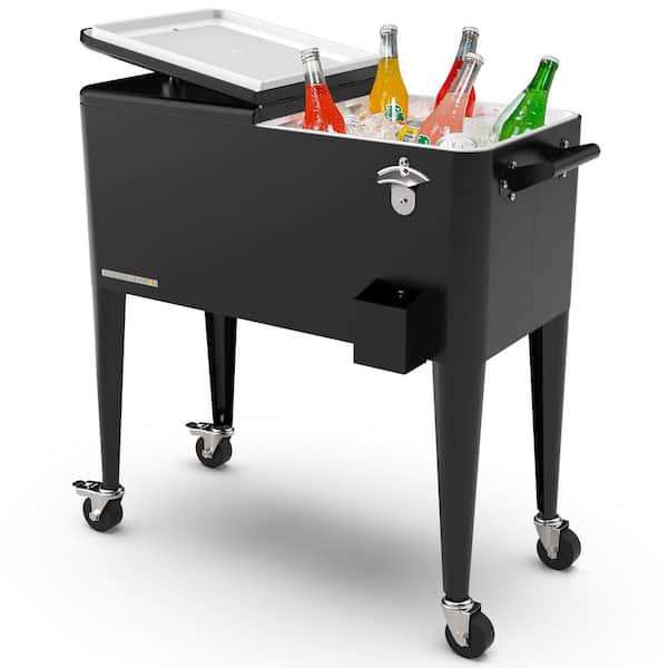 80 qt. Black Classic Outdoor Rolling Patio Cooler with Wheels and Handles