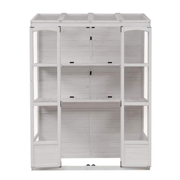 29 in. W x 58 in. D x 78 in. H Walk-in Wood Greenhouse Cold Frame with 4 Skylights and 2 Folding Middle Shelves, White