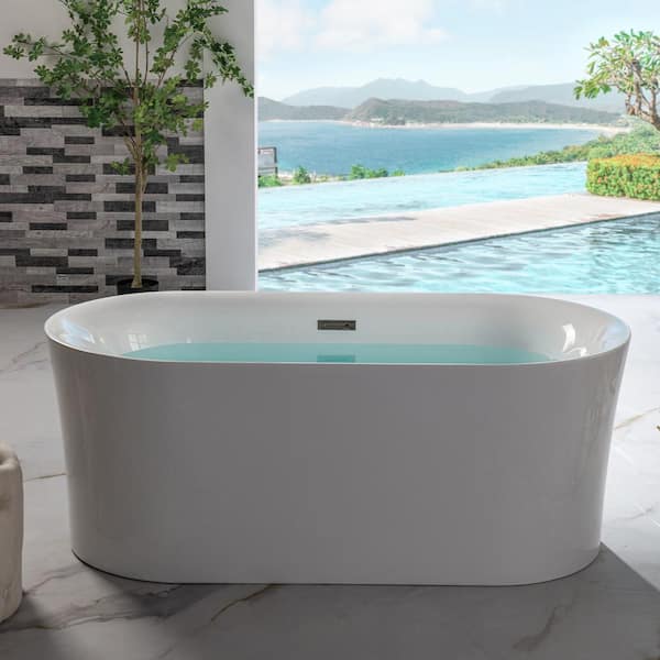 WOODBRIDGE Vienna 59 in. Acrylic FlatBottom Double Ended Bathtub with Brushed Nickel Overflow and Drain Included in White