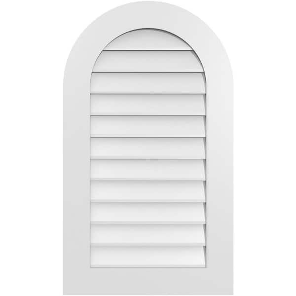 Ekena Millwork 22 in. x 38 in. Round Top White PVC Paintable Gable Louver Vent Non-Functional