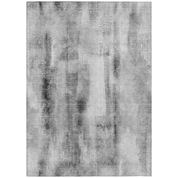 Gray 10 ft. x 14 ft. Woven Border Polyester Rectangle Indoor/Outdoor Area Rug