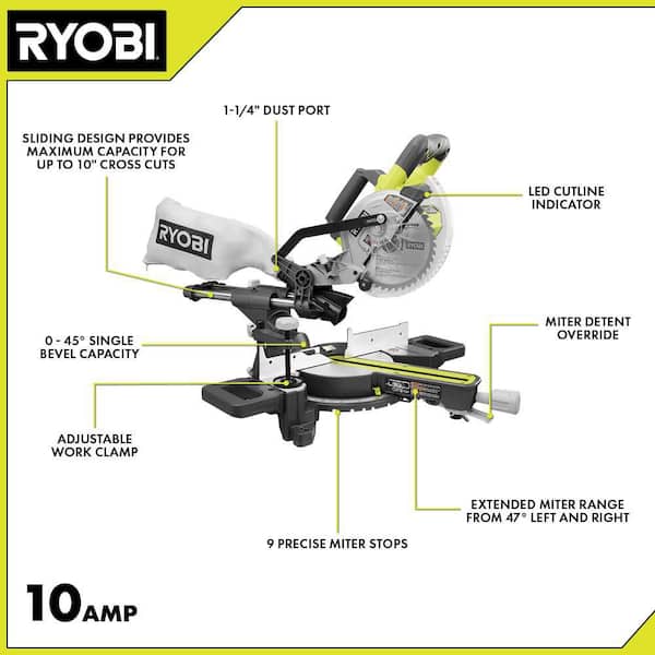 RYOBI TSS702 10 Amp Corded 7-1/4 in. Compound Sliding Miter Saw - 3