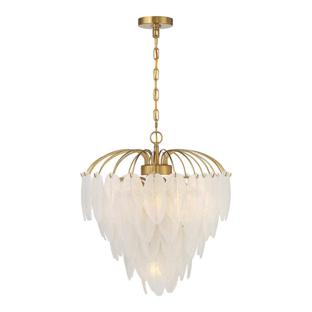 Boa By Breegan Jane 22 in. W x 24 in. H 6-Light Warm Brass Chandelier with Frosted Feather Accents and No Bulbs Included price history on PriceWatchPro