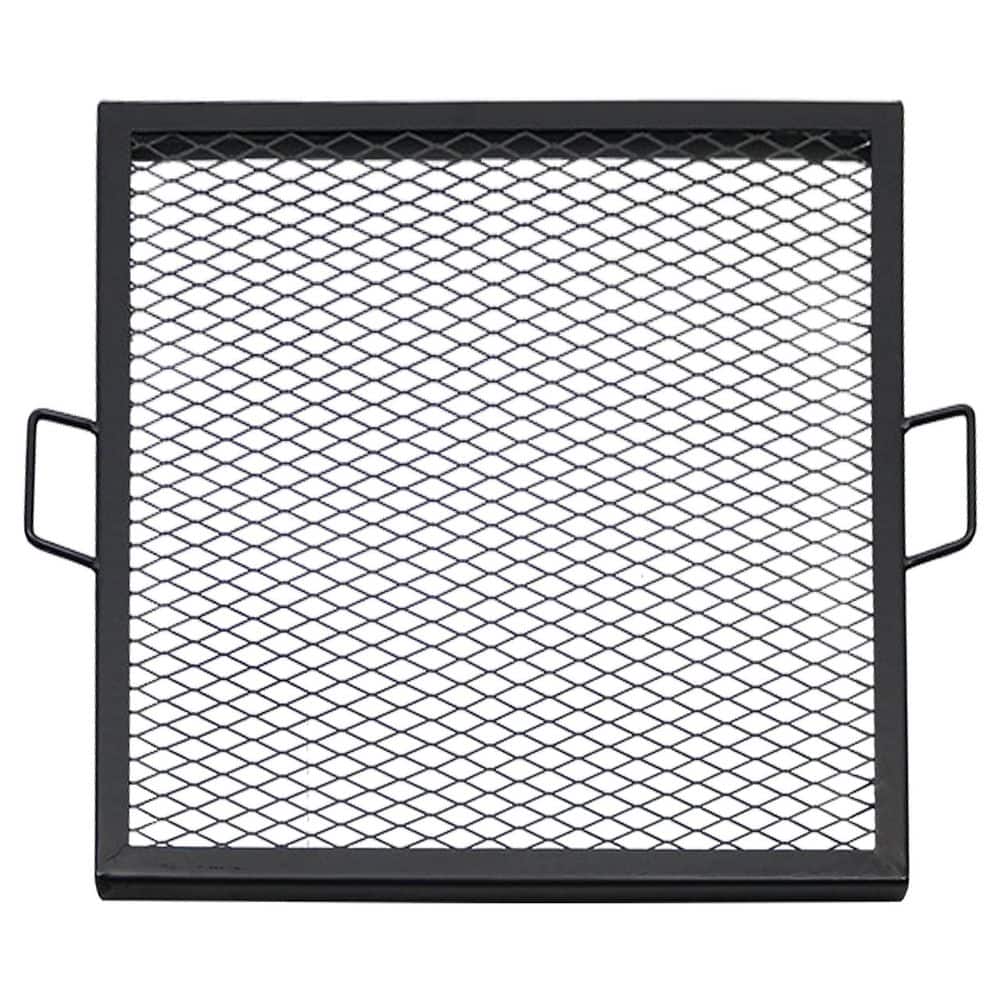 Heavy-Duty Black Steel Square Fire Pit Cooking Grill with Handles