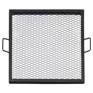 24 in. X-Marks Steel Black Square Fire Pit Cooking Grill