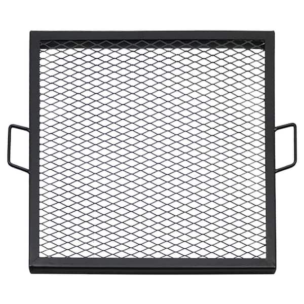 Sunnydaze 24 in. X-Marks Steel Black Square Fire Pit Cooking Grill