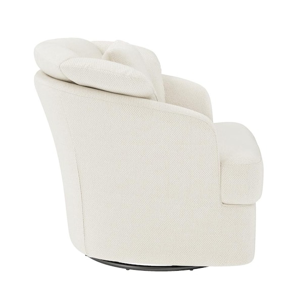 Rowena Oversized Beige Fabric Upholstered Swivel Accent Chair with Double Cushion Modern Swivel Barrel Chair