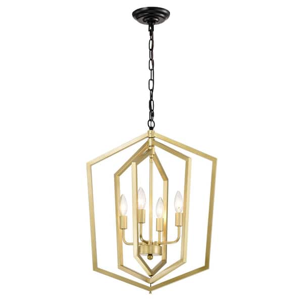 18. 1in 4-Light Gold Farmhouse Vintage Cage Kitchen Chandeliers with No Bulbs Inclued