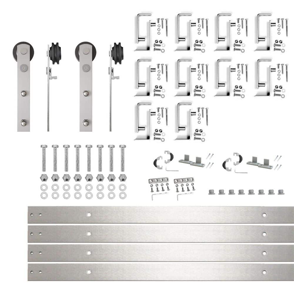 12 ft./144 in. Brushed Nickel Double Track Bypass U-Shape Sliding Barn Door Hardware Kit - Straight Design Roller price history on PriceWatchPro