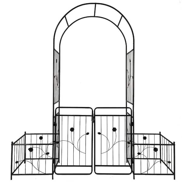 Metal Garden Arbor with Gate 86.6 in. H Black Garden Arch Trellis for Climbing Plants Outdoor, Wedding Arches Decoration