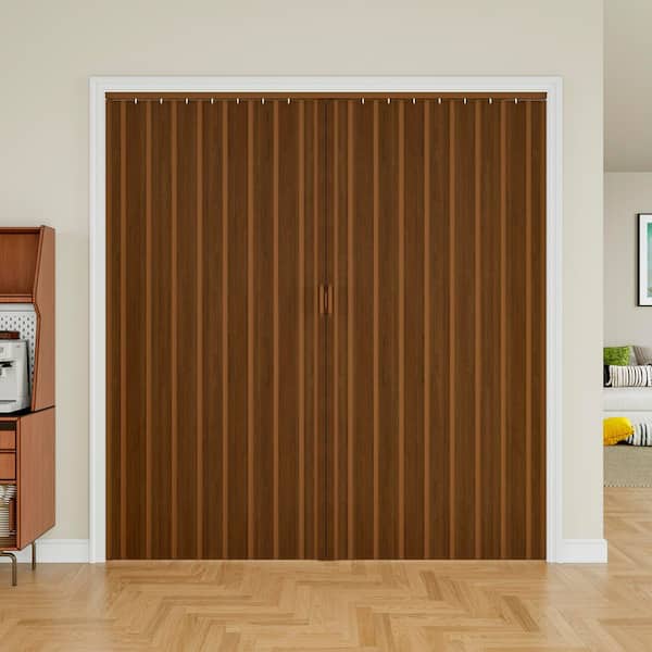 Blackout Door 72 in. x 80 in. Walnut Vinyl PVC Accordion Door, Interior Folding Doors for Closet With Hardware Kit