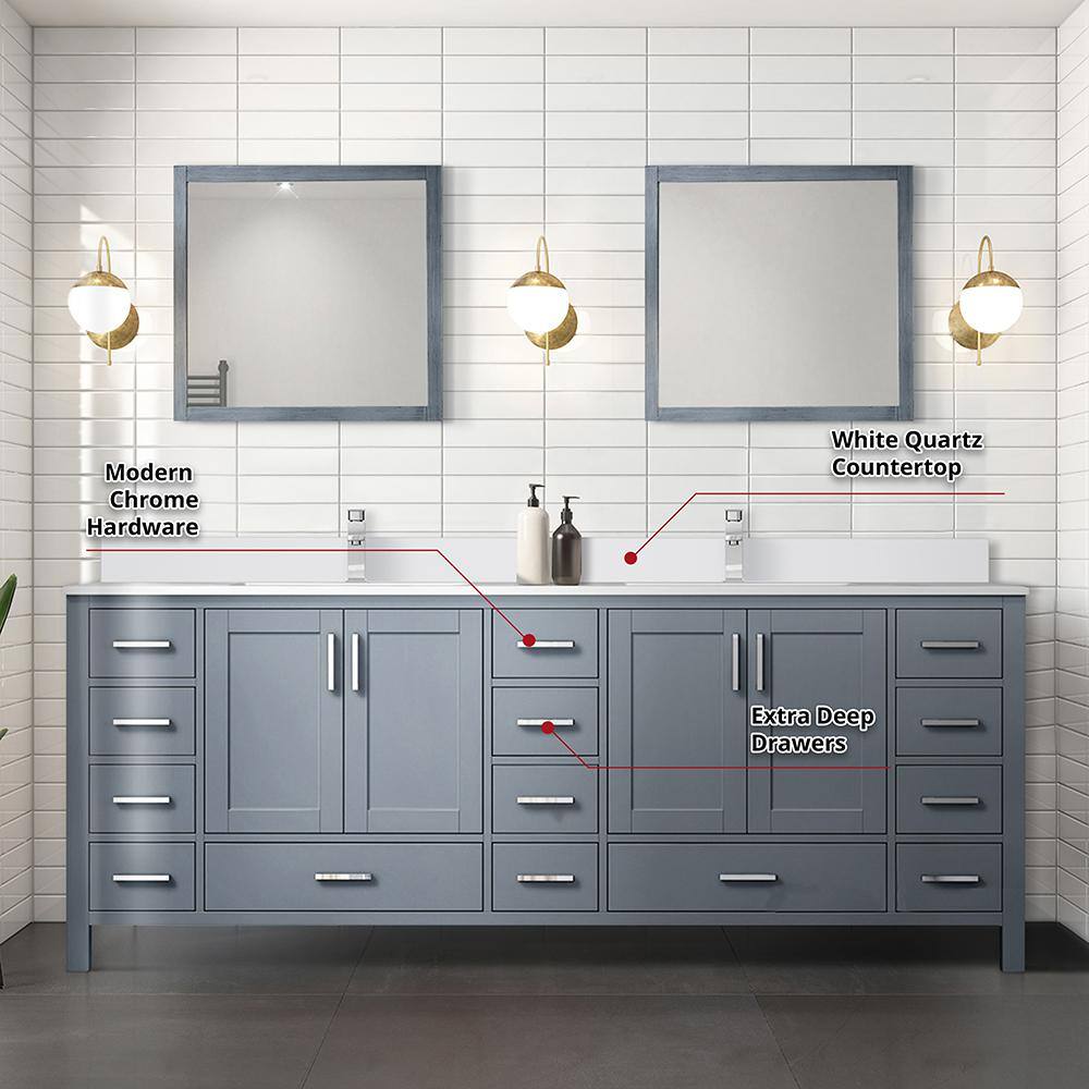 Jacques 84" Dark Grey Double Bath Vanity with White Quartz Top