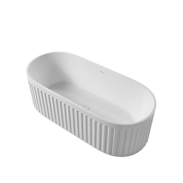 Aristocratic 67 in. x 29.5 in. Solid Surface Stone Resin Soaking White Bathtub with Center Drain in White