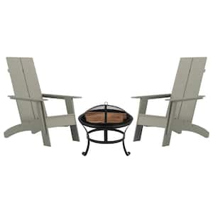 Gray 3-Piece Plastic Resin Patio Fire Pit Seating Set