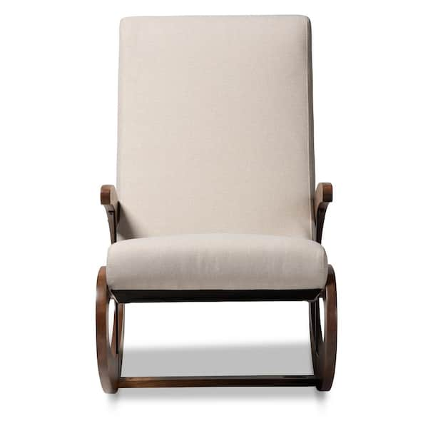 Baxton Studio Kaira Light Beige and Walnut Fabric Rocking Chair