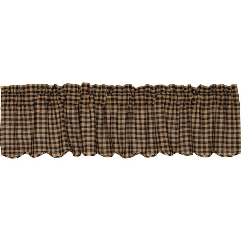 Black and Tan Checkered Scalloped Valance with Rod Pocket