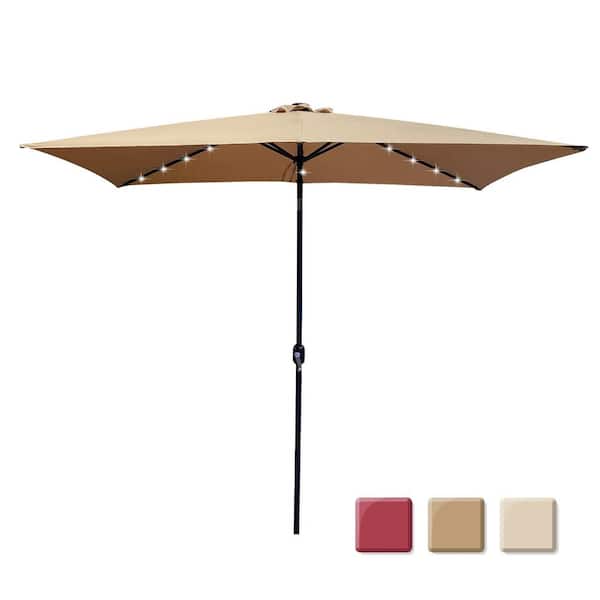 Boosicavelly 10 ft. x 6.5 ft. Outdoor Patio Taupe Metal Rectangular Umbrella with 26 Solar LED Lights