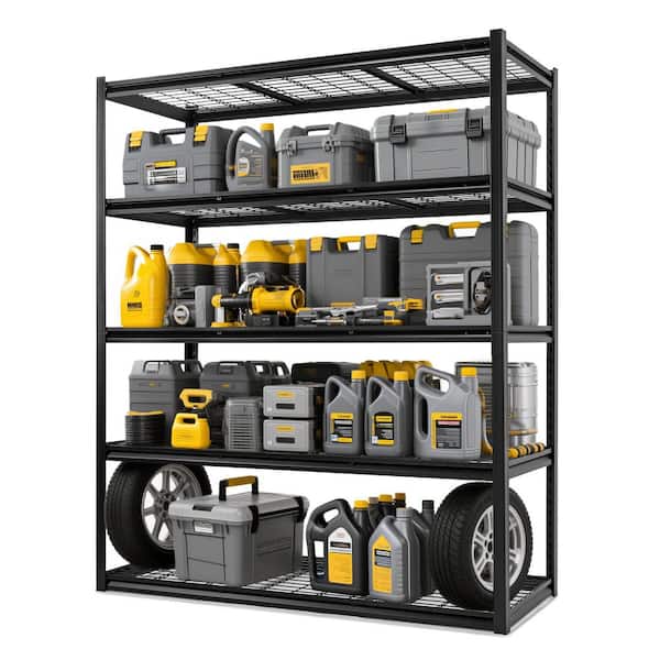 5-Tiers Heavy Duty Steel Adjustable Garage Storage Shelving Unit in Black (60 in. W x 72 in. H x 23.6 in. D)