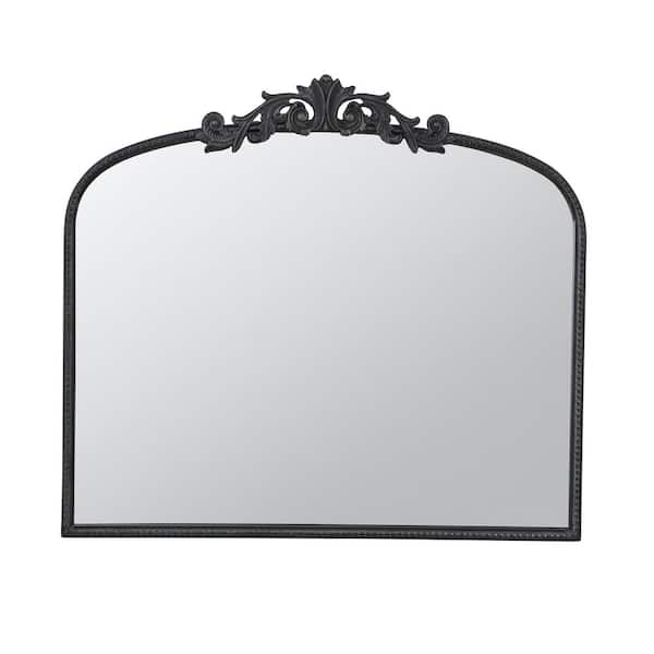 Unbranded 40 in. W x 31 in. H Classic Black Large Arch Mirror and Baroque Inspired Frame