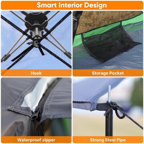 Waterproof Pre-Attached Pole Setup Camping Tent, 4-Side Mesh