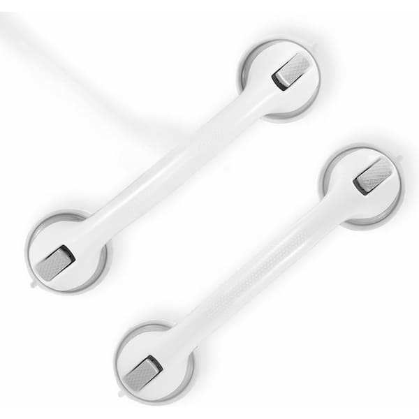 16.9 in. Suction Grab Bars, Heavy Duty Shower Handles for Elderly, Bathroom Safety for Tubs and Showers 2-Pack in Gray
