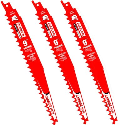 9 in. 3 TPI Demo Demon Carbide Reciprocating Saw Blades for Pruning and Clean Wood Cutting (3-Pack)