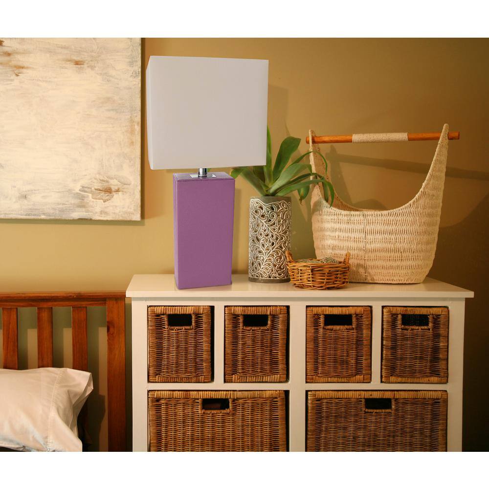 21" Purple Leather Modern Nightstand Lamp with White Shade
