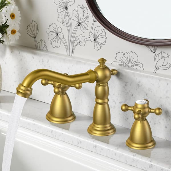 8 in. Widespread Double Handle Bathroom Faucet with Drain Kit Included-Anti-Fingerprint 3-Hole Sinks in Gold