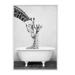 Sylvie "Giraffe in Tub" by Amy Peterson Art Studio Framed Canvas Wall Art 23 in. x 33 in.