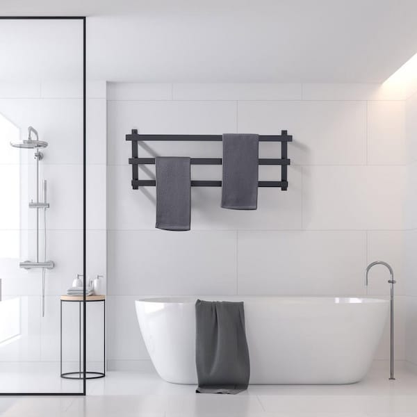 32 in. Wall Mount Stainless Steel 3-Tier Bathroom Towel Rack Towel Rod Holder in Matte Black