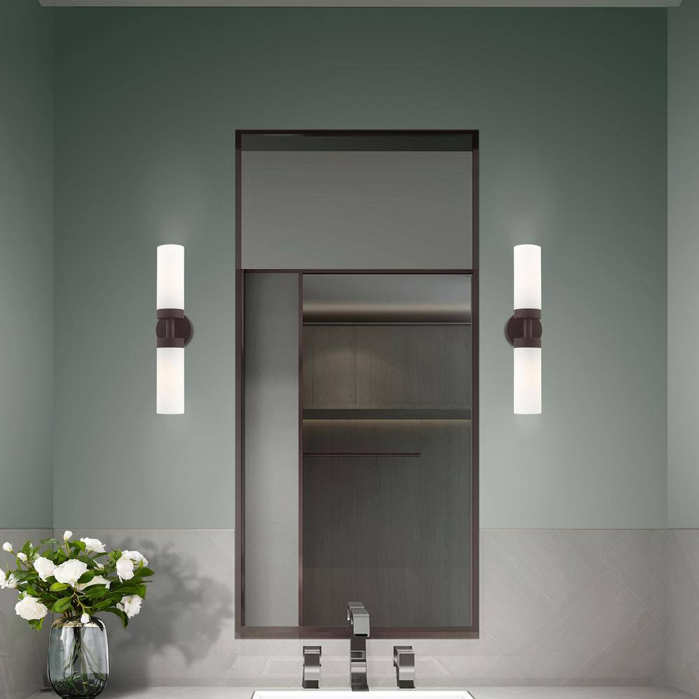Aero Contemporary 2-Light Bronze Vanity with Satin Opal White Glass