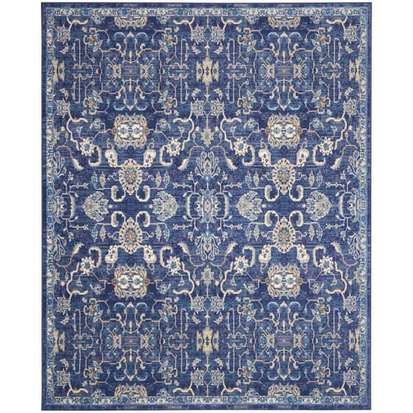 Nourison Grafix Navy 8 ft. x 10 ft. Persian Medallion Transitional Area Rug