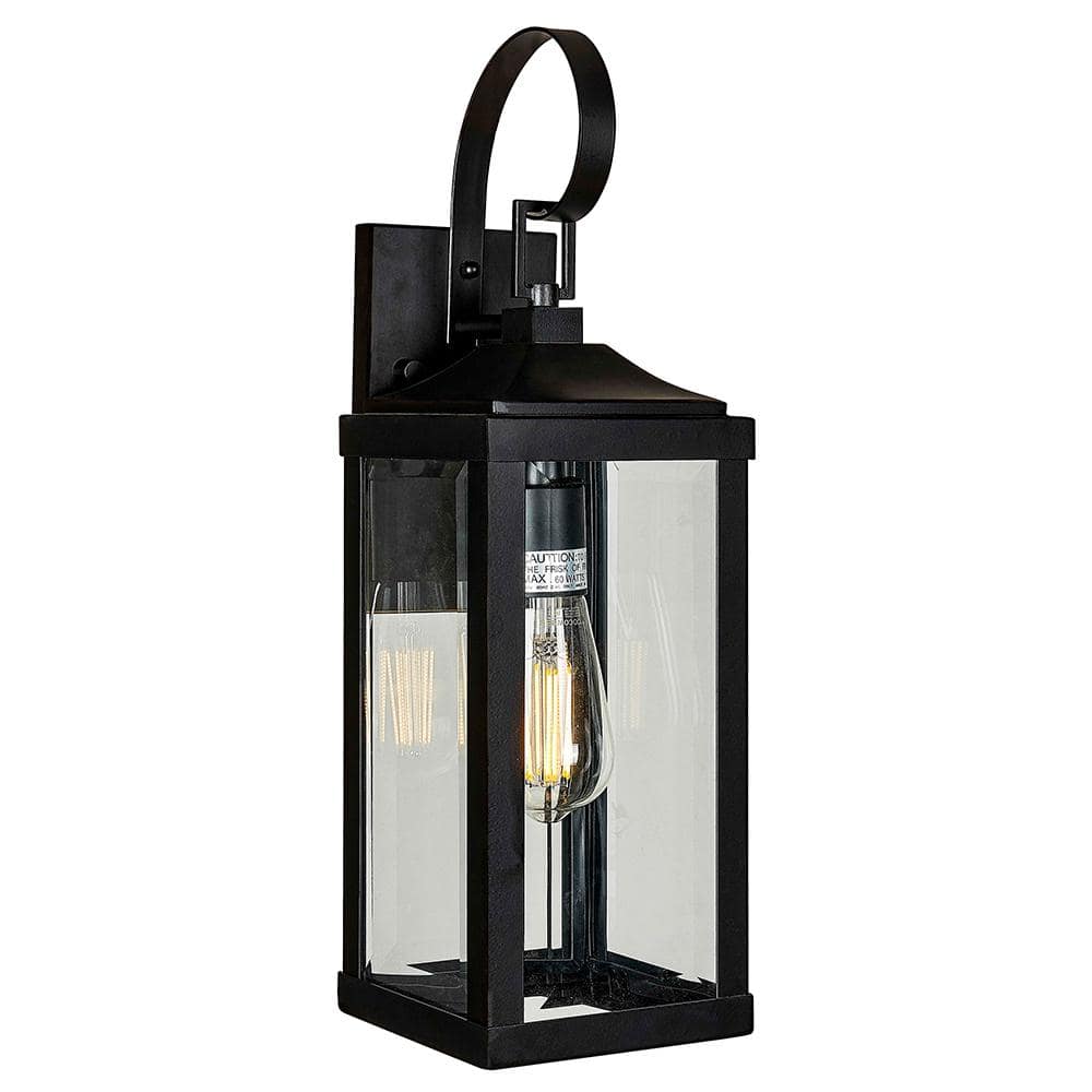 1-Light Matte Black Outdoor Hardwired Wall Lantern Sconce with No Bulbs Inc