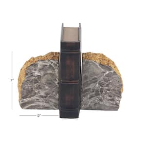 Gray Polystone Geode Bookends with Gold Detailing (Set of 2)