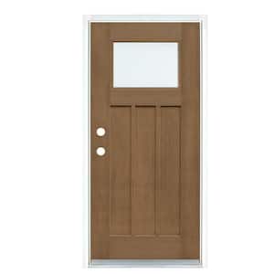 36 in. x 80 in. Medium Oak Right-Hand Inswing LowE Classic Craftsman Stained Fiberglass Prehung Front Door